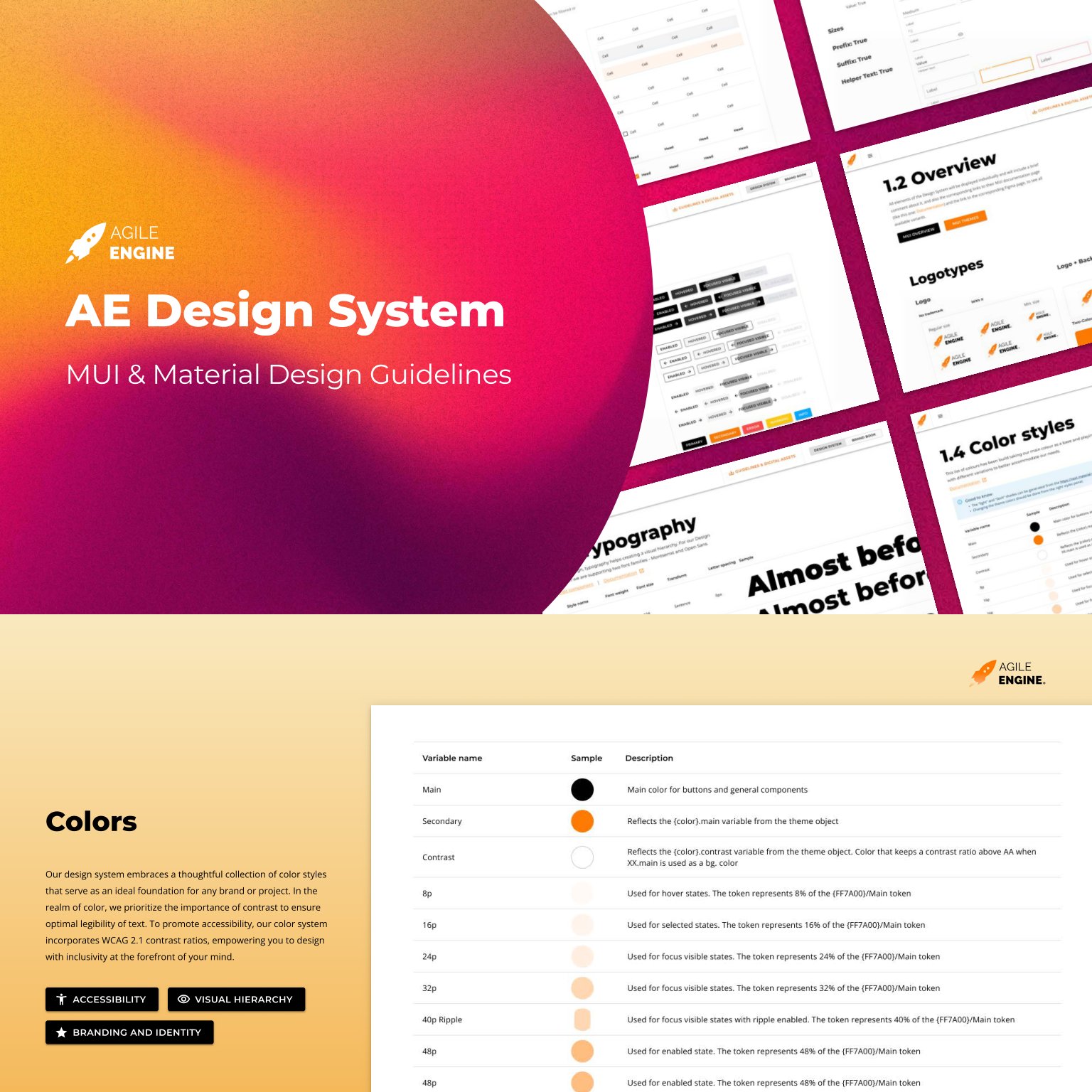 AE Design System cover and color token table