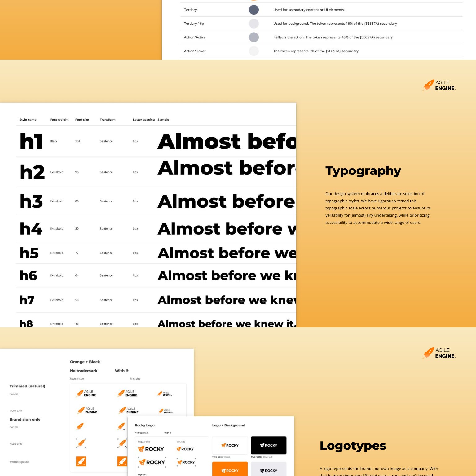 AE Design System typography scale H1 to H8