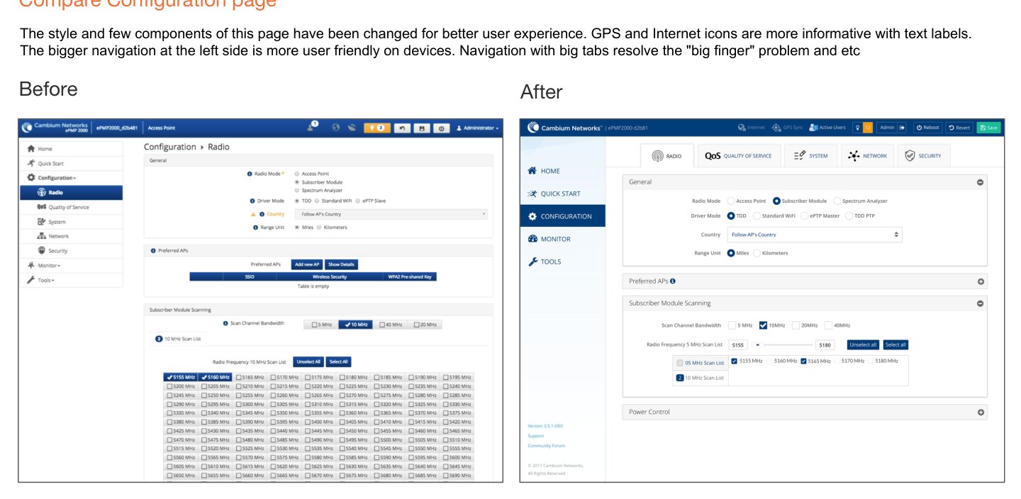 Before and after comparison of the configuration page